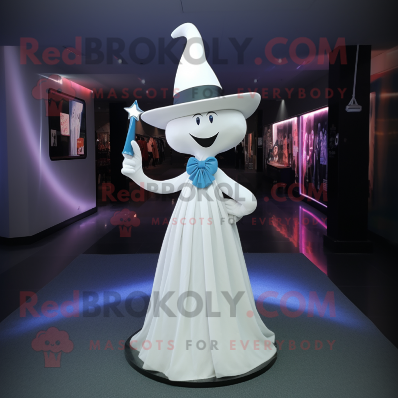 White Witch'S Hat mascot costume character dressed with a Evening Gown and Bow ties