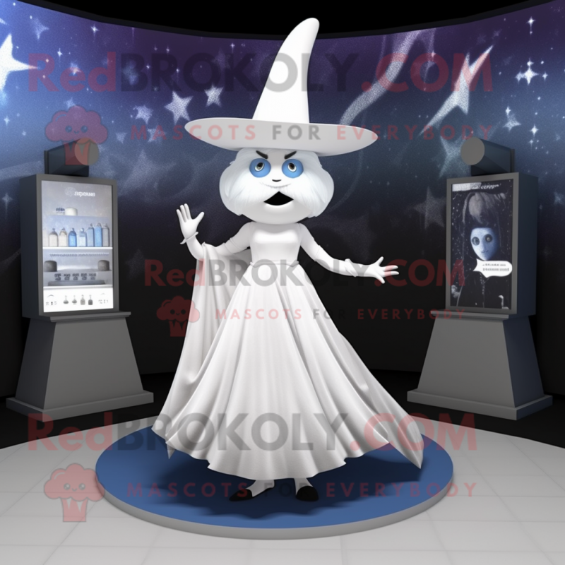 White Witch'S Hat mascot costume character dressed with a Evening Gown and Bow ties