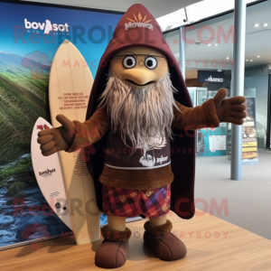 Brown Wizard mascot costume character dressed with a Board Shorts and Beanies