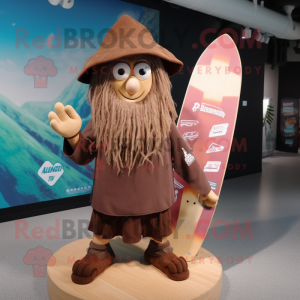 Brown Wizard mascot costume character dressed with a Board Shorts and Beanies