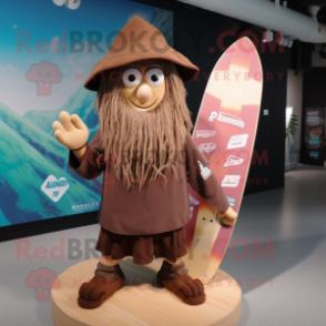 Brown Wizard mascot costume character dressed with a Board Shorts and Beanies