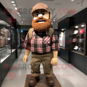 Brown Commando mascot costume character dressed with a Flannel Shirt and Caps