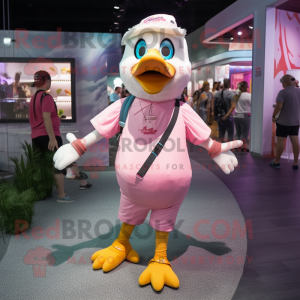 Pink Goose mascot costume character dressed with a Shorts and Necklaces
