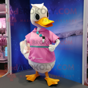 Pink Goose mascot costume character dressed with a Shorts and Necklaces