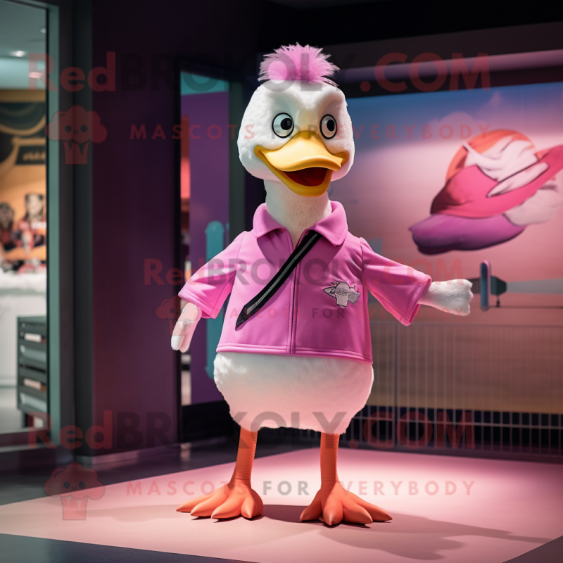 Pink Goose mascot costume character dressed with a Shorts and Necklaces