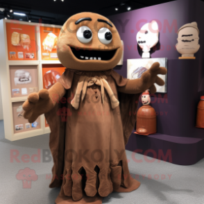 Brown Graveyard mascot costume character dressed with a Ball Gown and Ties