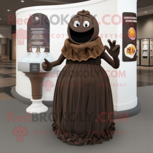 Brown Graveyard mascot costume character dressed with a Ball Gown and Ties