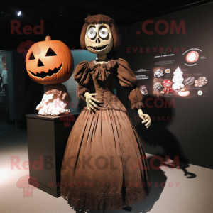 Brown Graveyard mascot costume character dressed with a Ball Gown and Ties