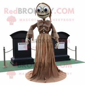 Brown Graveyard mascot costume character dressed with a Ball Gown and Ties