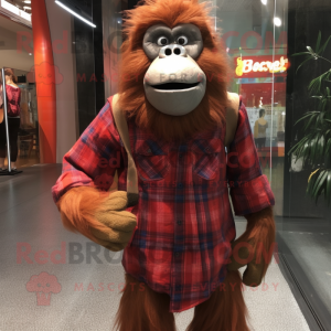 nan Orangutan mascot costume character dressed with a Flannel Shirt and Belts