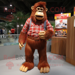 nan Orangutan mascot costume character dressed with a Flannel Shirt and Belts