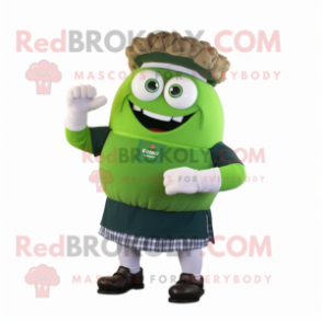 Olive Beef Wellington mascot costume character dressed with a Bermuda Shorts and Bracelet watches