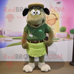 Olive Beef Wellington mascot costume character dressed with a Bermuda Shorts and Bracelet watches