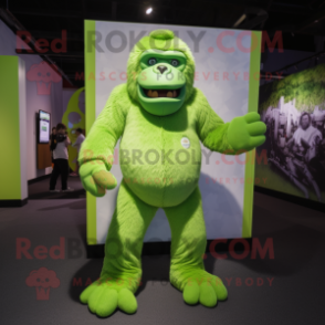 Lime Green Gorilla mascot costume character dressed with a Overalls and Ties