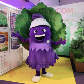 Purple Cabbage mascot costume character dressed with a Shift Dress and Headbands