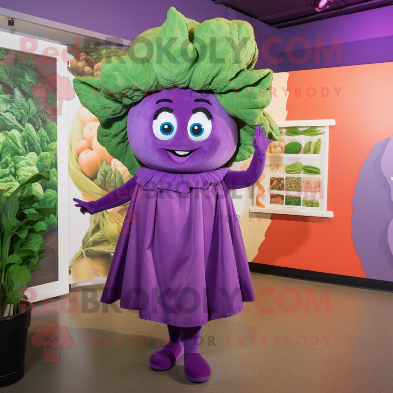 Purple Cabbage mascot costume character dressed with a Shift Dress and Headbands Purple Cabbage mascot costume character dressed with a Shift Dress and Headbands