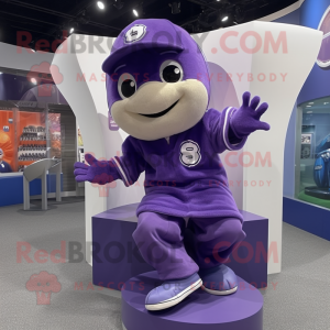 Lavender Baseball Glove mascot costume character dressed with a Hoodie and Brooches