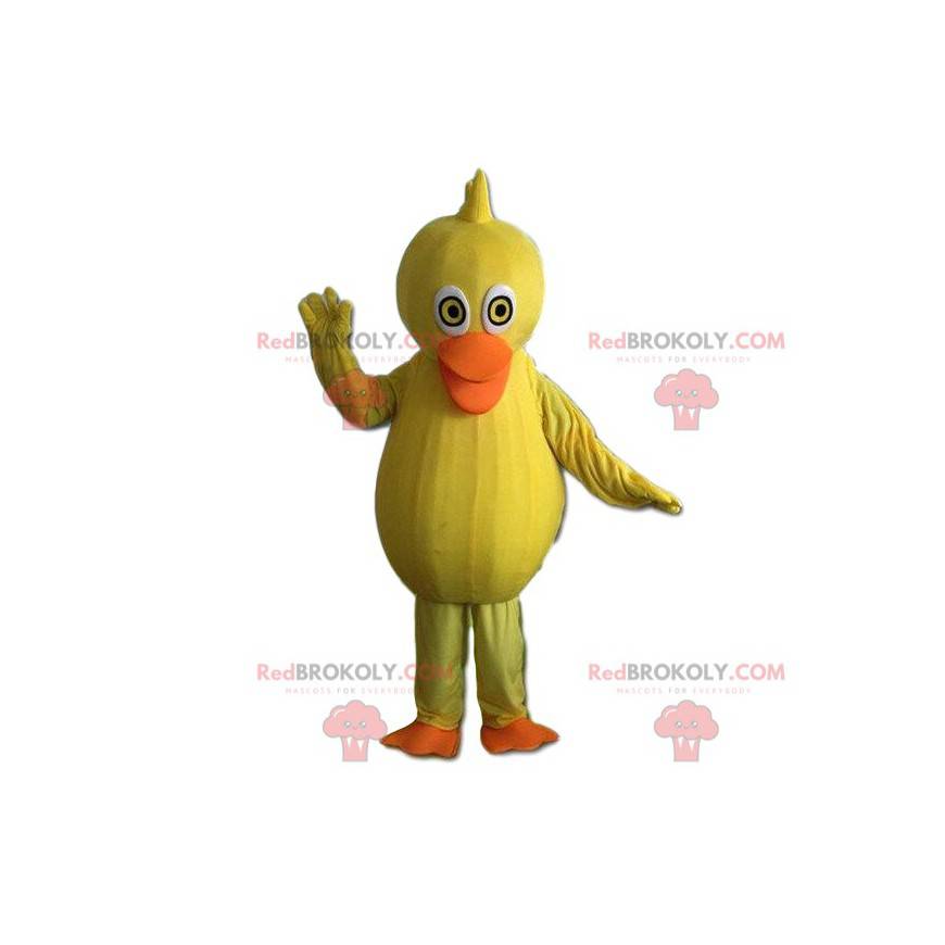 Mascota del pato amarillo y naranja, disfraz de canario gigante