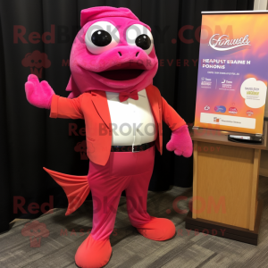 Magenta laks maskot kostume...