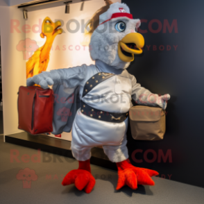 Silver Tandoori Chicken mascot costume character dressed with a Cargo Pants and Foot pads