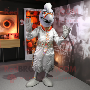 Silver Tandoori Chicken mascot costume character dressed with a Cargo Pants and Foot pads