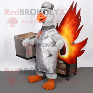Silver Tandoori Chicken mascot costume character dressed with a Cargo Pants and Foot pads