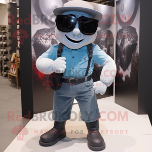 Gray Commando mascot costume character dressed with a Denim Shorts and Sunglasses