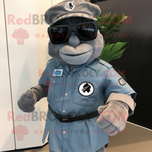 Grå Commando maskot kostym...