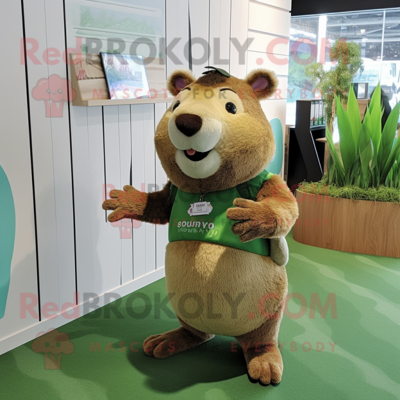 Olive Capybara mascot costume character dressed with a Henley Tee and Keychains Olive Capybara mascot costume character dressed with a Henley Tee and Keychains