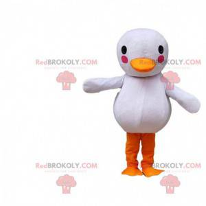 White bird mascot with a red sweatshirt, duck costume -