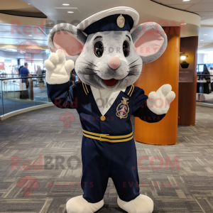 Navy Rat mascot costume character dressed with a Skinny Jeans and Earrings