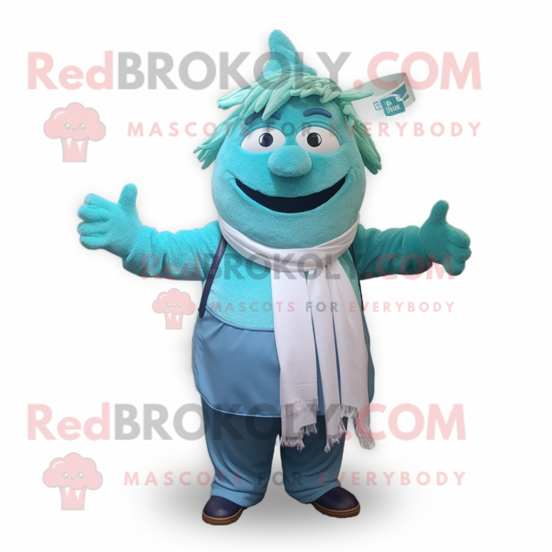 Cyan King mascot costume character dressed with a Overalls and Scarf clips