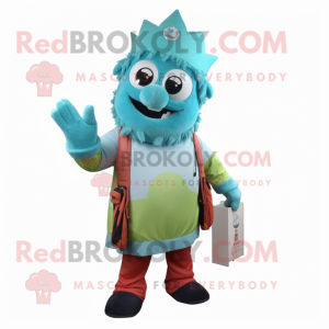 Cyan King mascot costume character dressed with a Overalls and Scarf clips