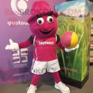 Magenta Squash mascot costume character dressed with a Bermuda Shorts and Headbands