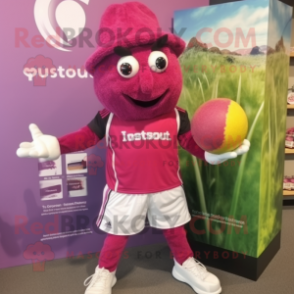 Magenta Squash mascot costume character dressed with a Bermuda Shorts and Headbands