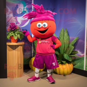 Magenta Squash mascot costume character dressed with a Bermuda Shorts and Headbands