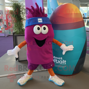 Magenta Squash mascot costume character dressed with a Bermuda Shorts and Headbands