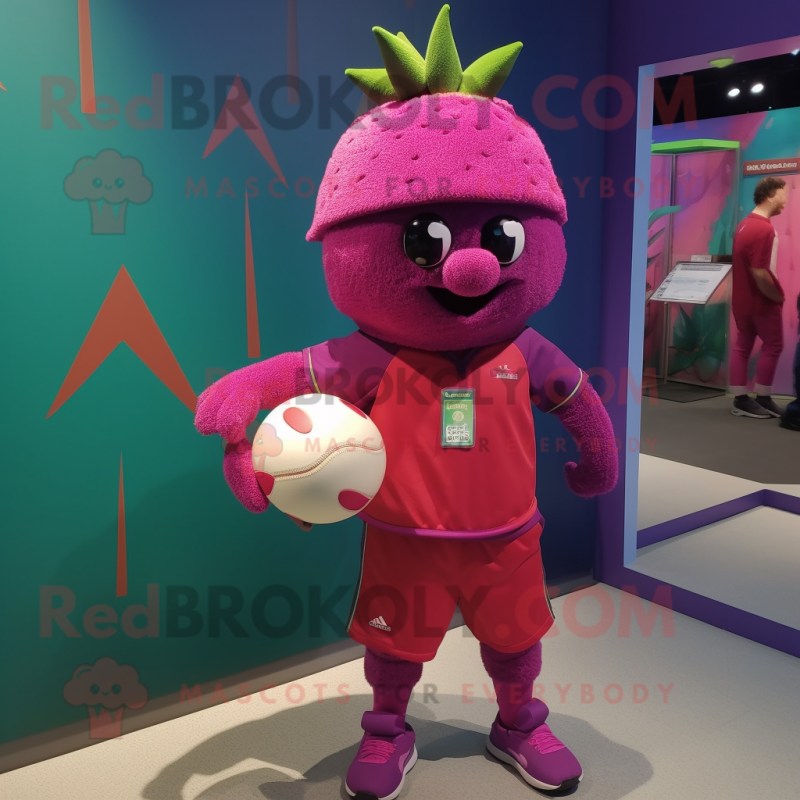 Magenta Squash mascot costume character dressed with a Bermuda Shorts and Headbands