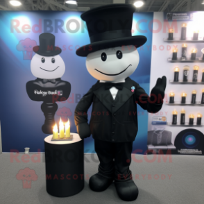 Black Scented Candle mascot costume character dressed with a Suit Jacket and Berets