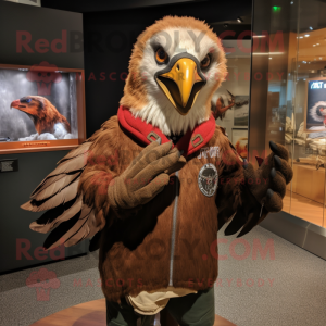 Brown Haast'S Eagle mascot costume character dressed with a Bomber Jacket and Bracelets