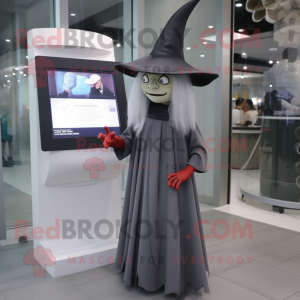 Gray Witch mascot costume character dressed with a Midi Dress and Caps