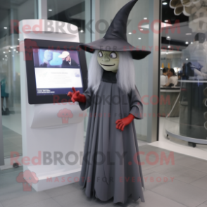 Gray Witch mascot costume character dressed with a Midi Dress and Caps