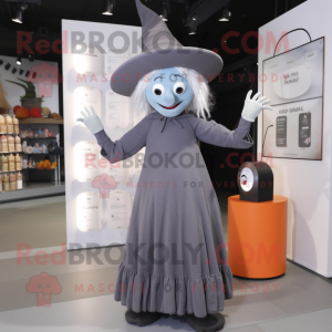 Gray Witch mascot costume character dressed with a Midi Dress and Caps