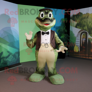 Olive Titanoboa mascot costume character dressed with a Bodysuit and Bow ties