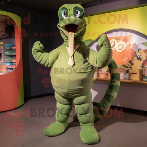 Olive Titanoboa mascot costume character dressed with a Bodysuit and Bow ties