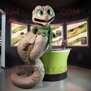 Olive Titanoboa mascot costume character dressed with a Bodysuit and Bow ties