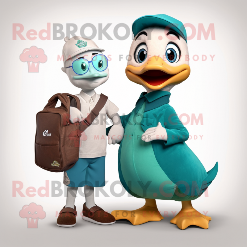 Teal Swan mascot costume character dressed with a Henley Tee and Wallets Teal Swan mascot costume character dressed with a Henley Tee and Wallets