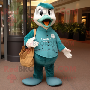 Teal Swan mascot costume character dressed with a Henley Tee and Wallets
