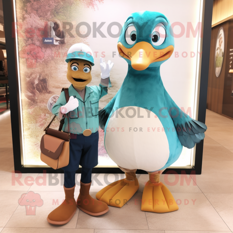 Teal Swan mascot costume character dressed with a Henley Tee and Wallets Teal Swan mascot costume character dressed with a Henley Tee and Wallets