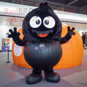 Black Pumpkin mascot costume character dressed with a Playsuit and Gloves